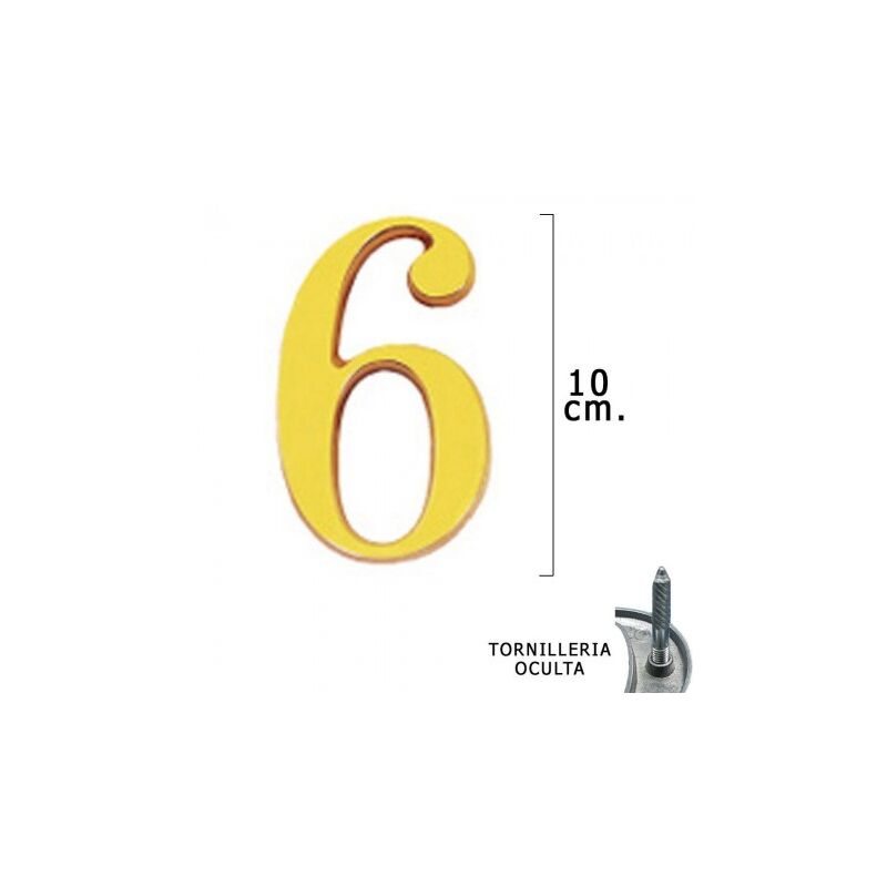 

Numero latón "6" 10 cm. con tornilleria oculta (blister 1 pieza)