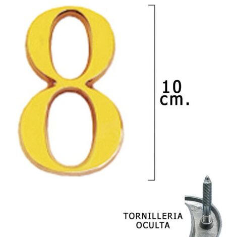 Numero Latón "8" 10 cm. con Tornilleria Oculta (Blister 1 Pieza)