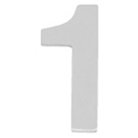 Numéro Métal "1" Argent Mat 10 cm. avec vis cachées (Blister 1 pièce)