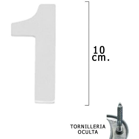 numero metal 1 plateado mate 10 cm. con tornilleria oculta (blister 1 pieza)