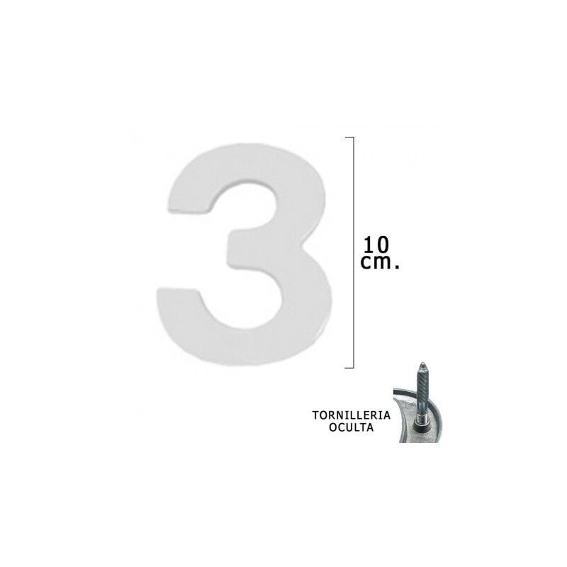 

Numero metal '3' plateado mate 10 cm. con tornilleria oculta (blister 1 pieza)