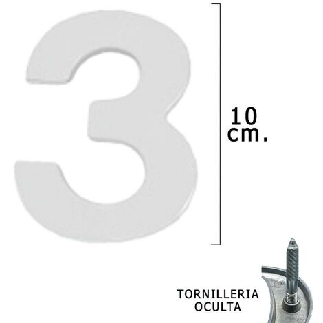 numero metal 3 plateado mate 10 cm. con tornilleria oculta (blister 1 pieza)