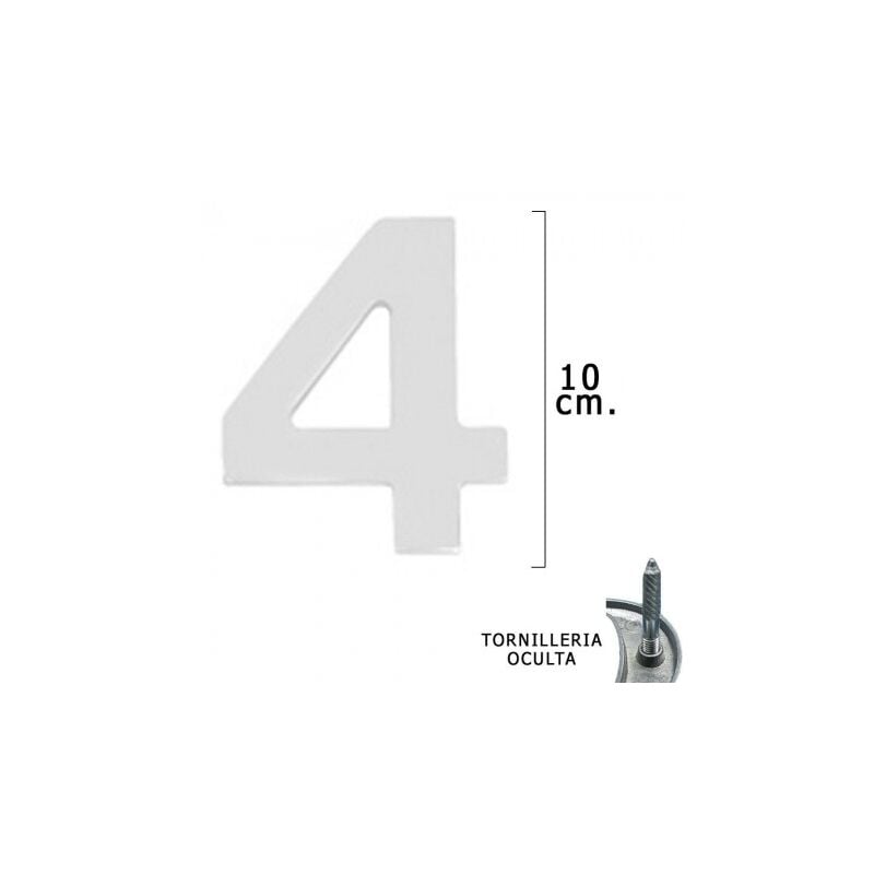 

Numero metal '4 plateado mate 10 cm. con tornilleria oculta (blister 1 pieza)