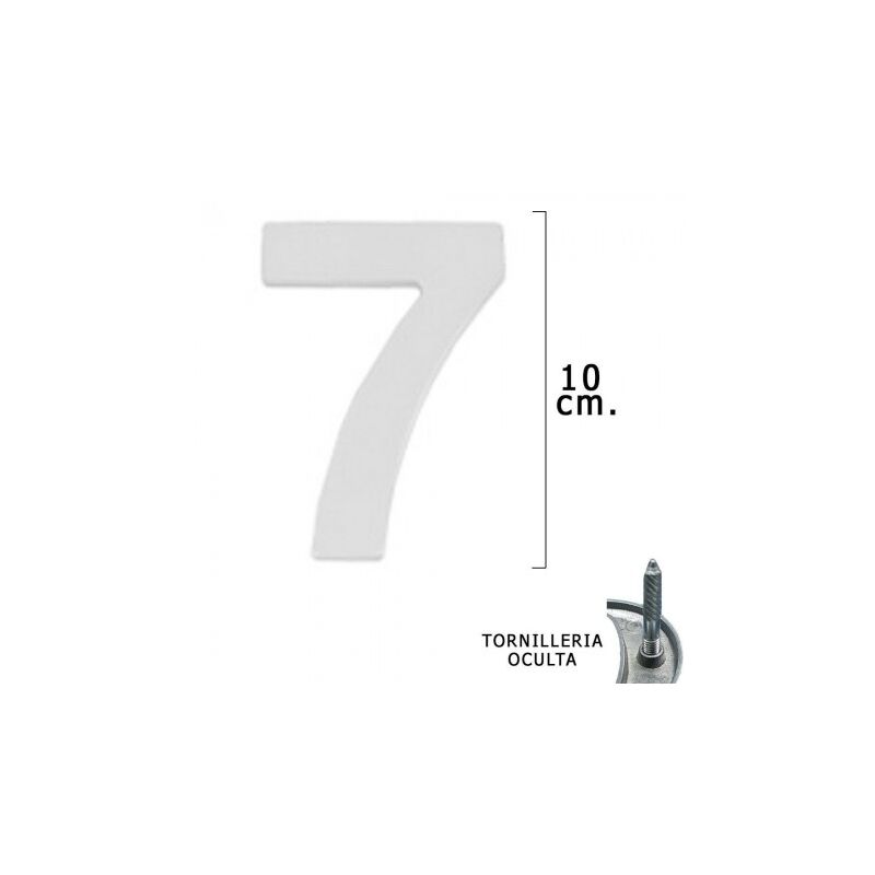 

Numero metal '7' plateado mate 10 cm. con tornilleria oculta (blister 1 pieza)