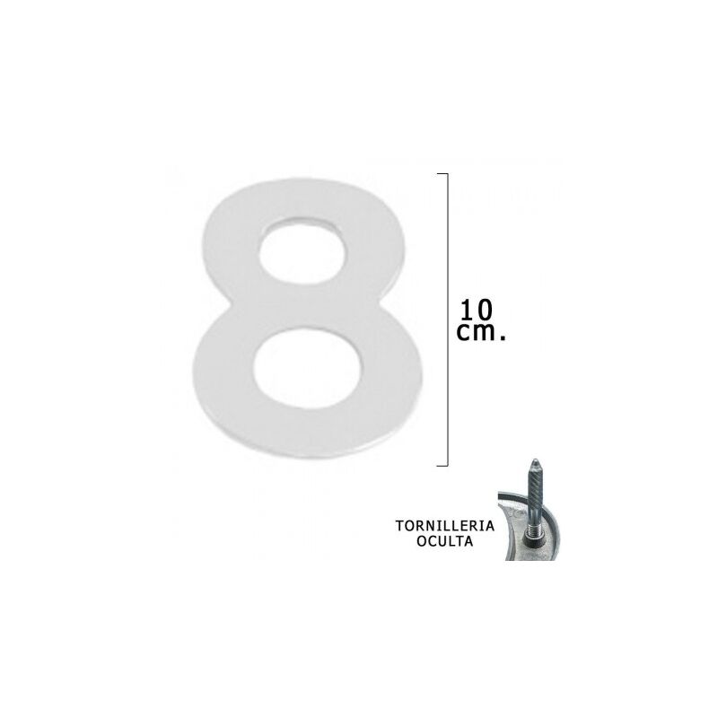

Numero metal '8' plateado mate 10 cm. con tornilleria oculta (blister 1 pieza)