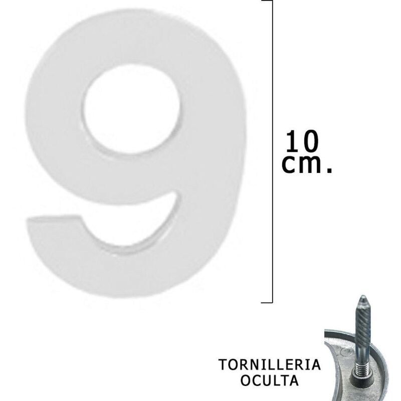 

Numero metal '9' plateado mate 10 cm. con tornilleria oculta (blister 1 pieza)