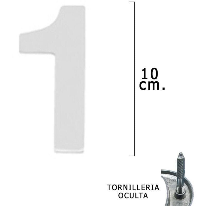 

Numero metal '1' plateado mate 10 cm. con tornilleria oculta (blister 1 pieza)