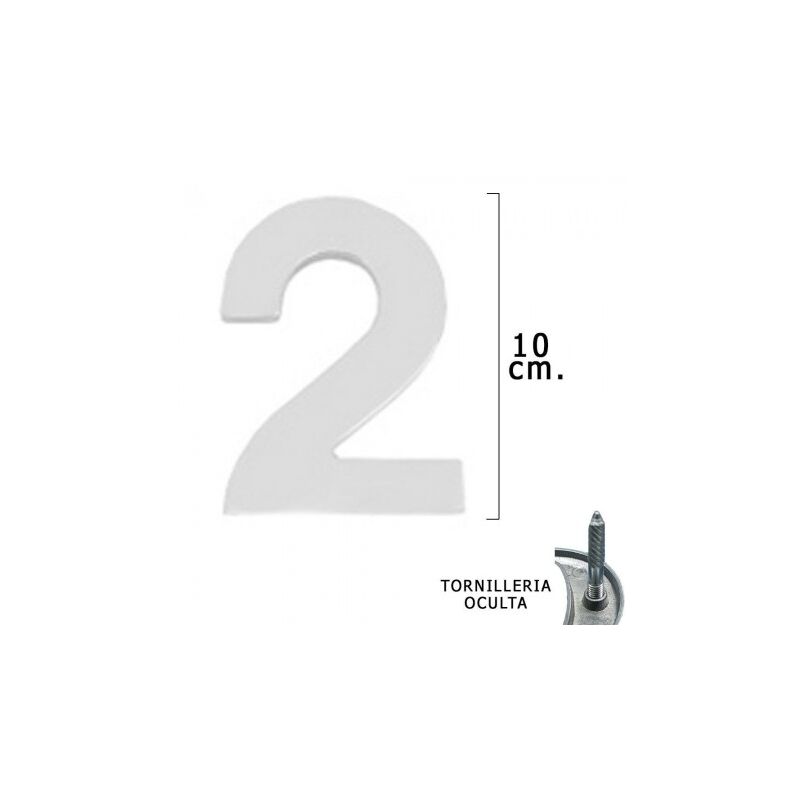 

Numero metal '2' plateado mate 10 cm. con tornilleria oculta (blister 1 pieza)