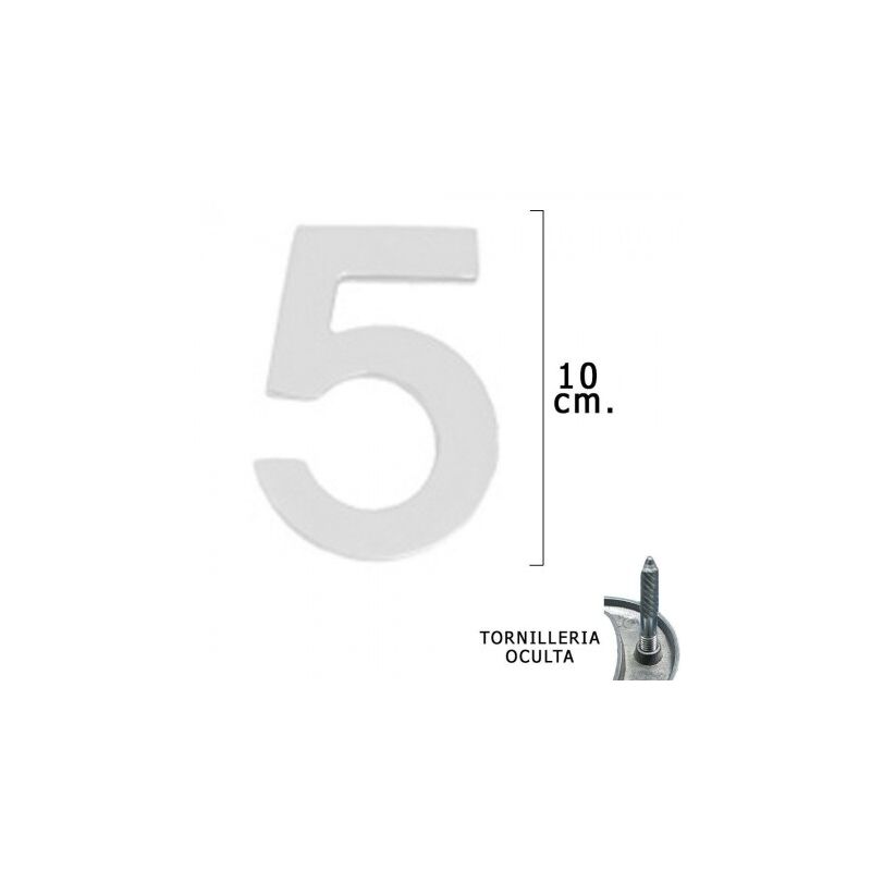 

Numero metal '5' plateado mate 10 cm. con tornilleria oculta (blister 1 pieza)