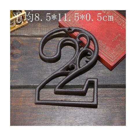 Numéros en métal Numéros de maison en fonte noire Numéro de porte extérieure Numéro d'adresse vintage rustique pour portes, murs, adresses de maison (numéro 2)