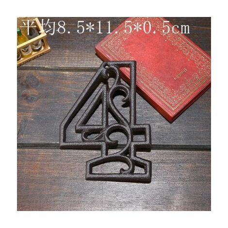Numéros en métal Numéros de maison en fonte noire Numéro de porte extérieure Numéro d'adresse vintage rustique pour portes, murs, adresses de maison (numéro 4)