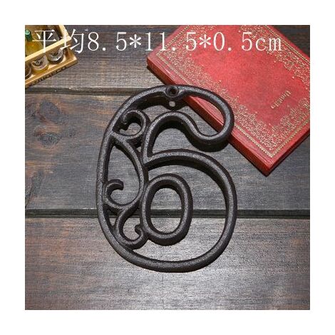 Numéros en métal Numéros de maison en fonte noire Numéro de porte extérieure Numéro d'adresse vintage rustique pour portes, murs, adresses de maison (numéro 6)