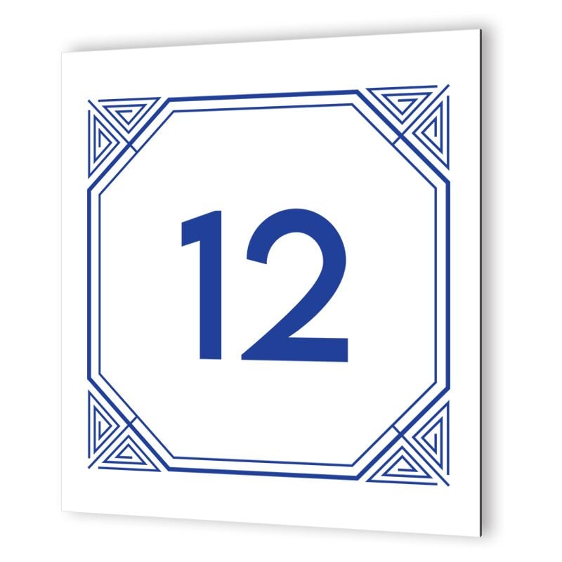 Numéro de maison extérieur personnalisable en Dibond Blanc Picto Bleu · modèle Géométrique