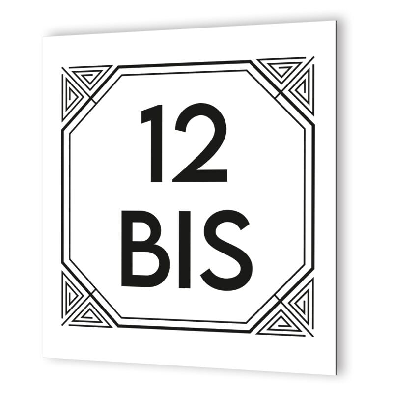 Decoho - Numéro de rue extérieur personnalisable en Dibond Blanc Picto Noir · Numéro de rue modèle Géométrique