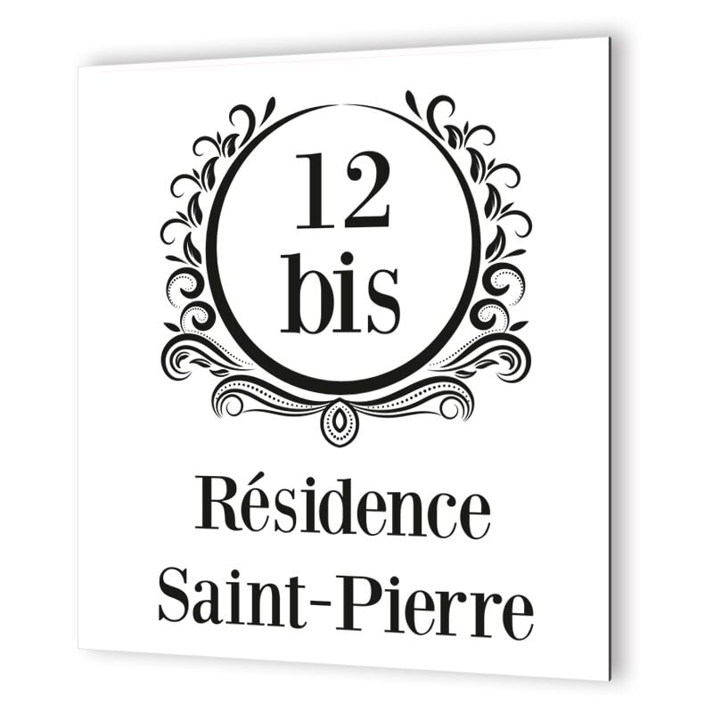 Numéro de rue extérieur personnalisable en Dibond Blanc Picto Noir · Numéro de rue modèle Luxury