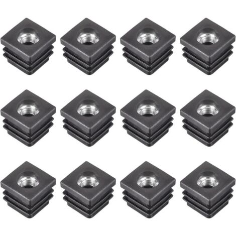 [NUNCA USADO] 12 insertos para tubos cuadrados con rosca M8, para tubos cuadrados de 0,79" x 0,79" de diámetro exterior, tapas de plástico negras cuadradas para ruedas, tapones para patas de muebles.