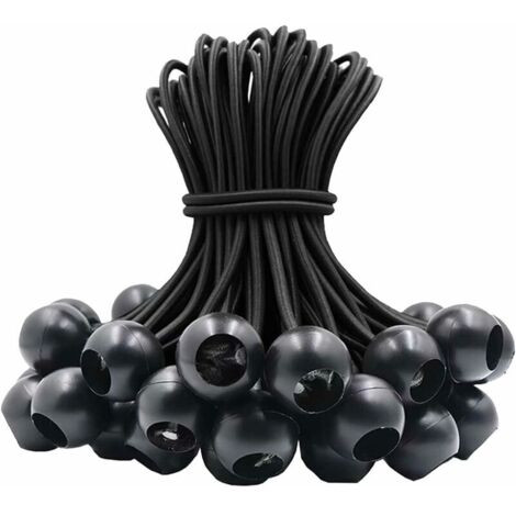 [NUNCA USADO] 30 cuerdas elásticas de goma con bola elástica para carpas, pancartas, banderas, camping y pabellones (negro)