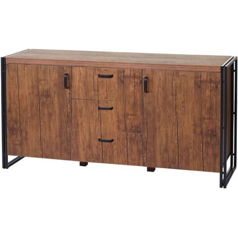 [NUNCA USADO] Aparador HHG-040, cajonera, armario, estructura 3D 2 compartimentos 80x160x40cm MDF metal certificado MVG, aspecto roble silvestre