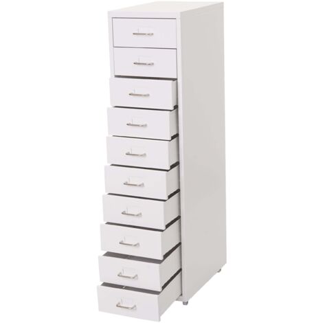 HHG Armario con ruedas Boston T851, armario con cajones armario de acero, 110x28x41cm 10 cajones, blanco