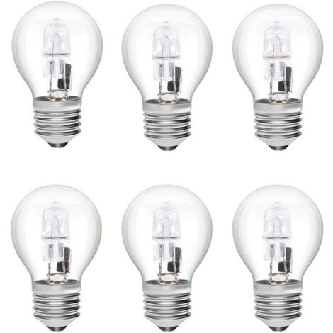 [NUNCA USADO] Bombillas halógenas E27 de 28 W, G45, regulables, de cristal, luz blanca cálida de 2700 K, forma de bola de golf, rosca Edison, cubierta transparente para lámpara de araña (paquete de 6)