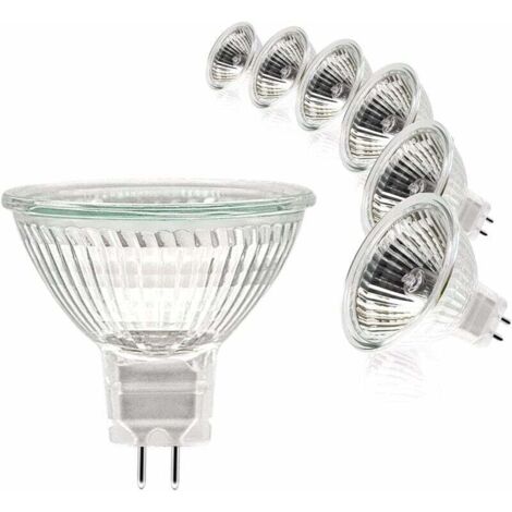[NUNCA USADO] Bombillas halógenas, foco MR16, 12 V, 35 W, GU5.3 regulable, 2 pines, luz blanca cálida de 2700 K, cubierta de cristal para plafón, paquete de 6
