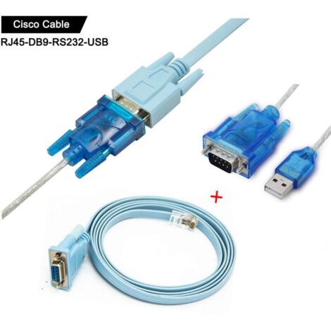 [NUNCA USADO] Cable de consola Cisco, cable serie RJ45 a DB9 y RS232 a USB (2 en 1) para dispositivo Cisco de 1,8 m + 1 m