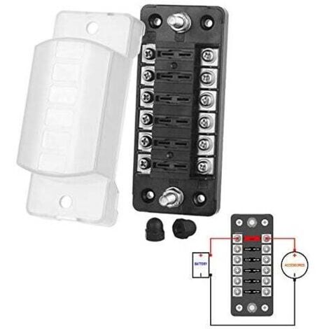 [NUNCA USADO] Caja de fusibles automotriz de 6 vías y 12 V para ATO/ATC, portafusibles con conector de tornillo M5 de 1-20 A CC y 32 V con fusible (6 vías sin polo negativo).