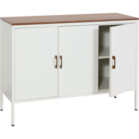 [NUNCA USADO] Cómoda HHG-930, mueble aparador aparador, 3 puertas metal 90x120x40cm, revestido de melamina, blanco