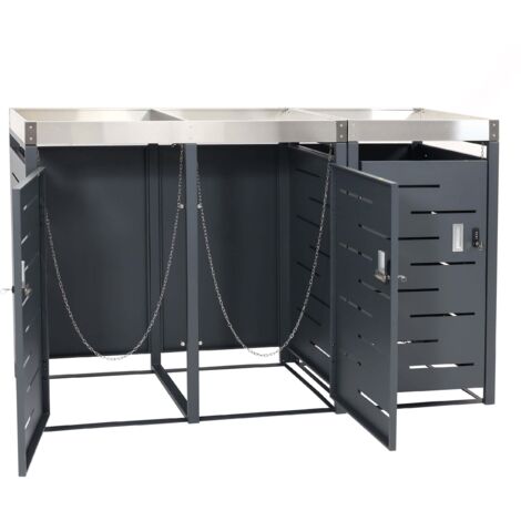 [NUNCA USADO] Cubo de basura de 3 piezas HHG-044b, cubo de basura, jardinera combinación acero inoxidable-metal 63kg 110x175x62cm extensible