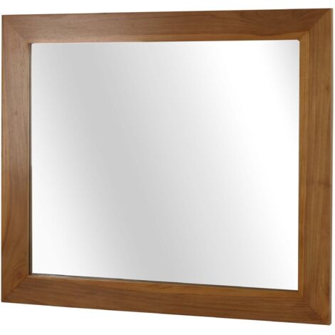 [NUNCA USADO] Espejo de pared de teca HHG-507, espejo de baño, marco de madera, teca de calidad B (duramen, 20-30 años), 71x80cm