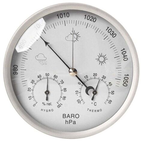[NUNCA USADO] Estación meteorológica analógica 3 en 1 de acero inoxidable de Ø132 mm: barómetro, termómetro e higrómetro.