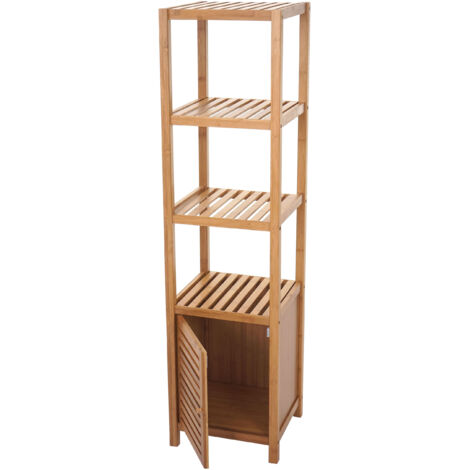 [NUNCA USADO] Estante de baño HHG-554, estante de baño con puerta, bambú, 140x36x34cm