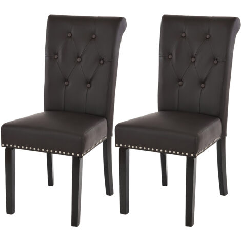 [NUNCA USADO] Juego de 2 silla de comedor Chesterfield II, silla silla de cocina, remaches, imitación de cuero, café, patas oscuras