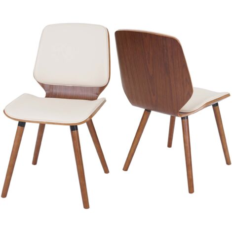[NUNCA USADO] Juego de 2 sillas de comedor HHG-094, madera curvada diseño retro aspecto nogal, certificado MVG, piel artificial crema