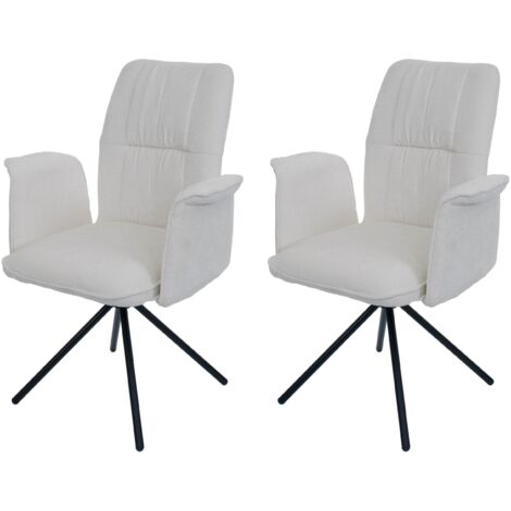 [NUNCA USADO] Juego de 2 sillas de comedor HHG-433, reposabrazos giratorio Auto-Return, tela/textil chenilla (340g/m²) Oeko-Tex, crema