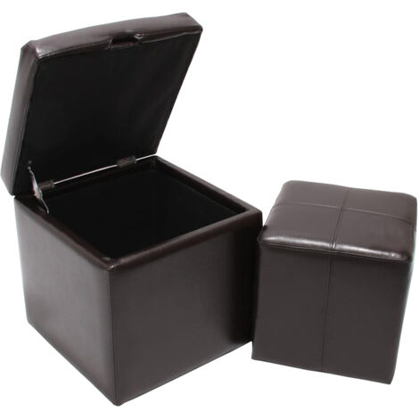 [NUNCA USADO] Juego de 2 taburetes cubos taburetes con caja de almacenamiento Onex, cuero + cuero sintético, 45 x 44 x 44 cm, certificado MVG, marrón