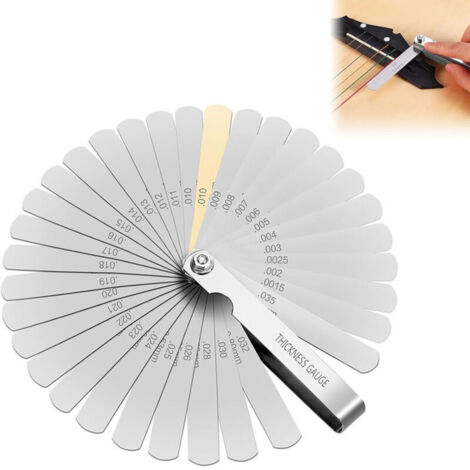 [NUNCA USADO] Juego de 32 calibres de espesor, doble marcado, sistema métrico e imperial, de 0,04 a 0,88 mm para medir espacios y tamaños.