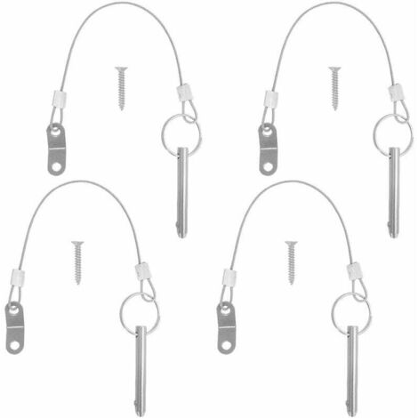 [NUNCA USADO] Juego de 4 pasadores de liberación rápida, diámetro del pasador superior de 6,3 mm, longitud total de 51 mm, longitud efectiva de 40 mm con cordones de acero inoxidable 316