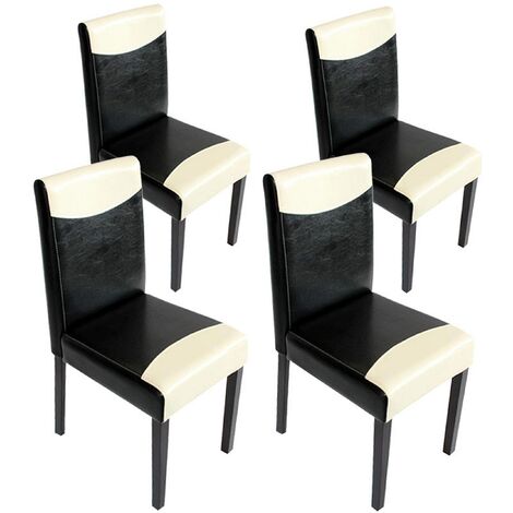[NUNCA USADO] Juego de 4 sillas de comedor Silla de cocina Littau, polipiel, blanco y negro, patas oscuras
