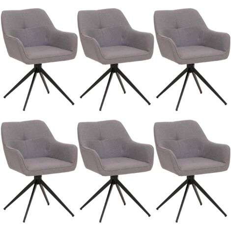 [NUNCA USADO] Juego de 6 silla de comedor HHG-983, apoyabrazos de silla de cocina, giratoria con retorno automático, tela/textil (270g/m²), gris claro
