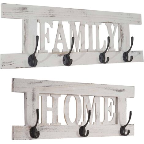[NUNCA USADO] Juego de perchero de pared de 2 piezas HHG-987 Panel perchero Home+Family, aspecto shabby vintage, blanco, shabby