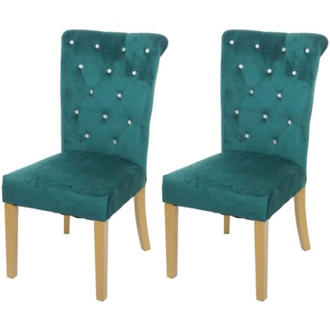 [NUNCA USADO] Lote de 2 silla de comedor HHG-513, silla silla de cocina, remaches terciopelo, verde oscuro, patas doradas