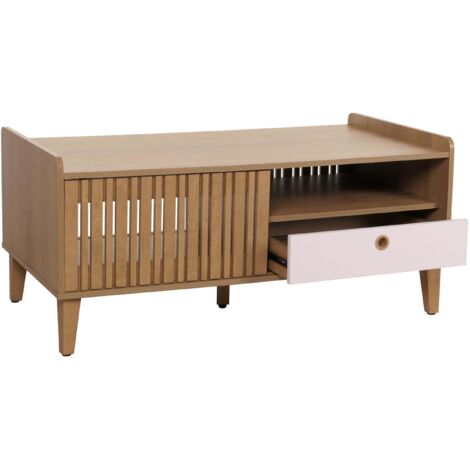 [NUNCA USADO] Mesa de centro HHG-413, mesa de salón, mesa de sofá, 52x114x59cm, natural, cajón blanco