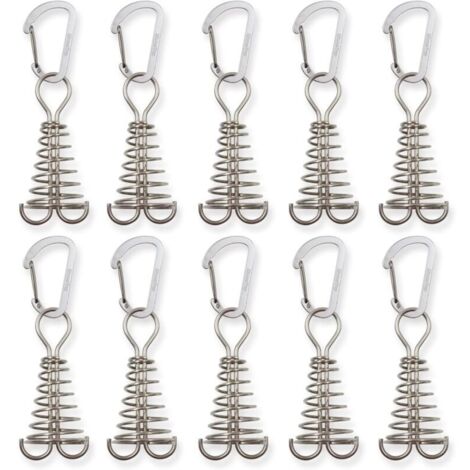[NUNCA USADO] Paquete de 10 estacas de anclaje para techo con mosquetones y hebilla de resorte, tensores de cuerda de acero inoxidable para tienda de campaña, piquetas y cuerdas elásticas para camping