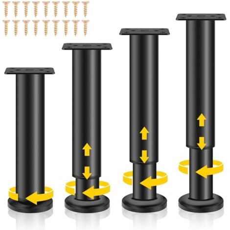 [NUNCA USADO] Patas ajustables para muebles, juego de 4 piezas, patas de altura regulable, negras, patas metálicas ajustables con tornillos para sofá, cama, mesita de noche, armario, sillón (18-30 cm)