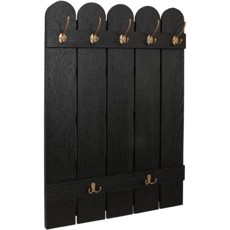 [NUNCA USADO] Perchero de pared HHG-981, panel perchero, paulownia 7 ganchos 86x60cm, negro