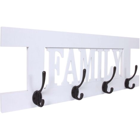 [NUNCA USADO] Perchero de pared HHG-987 Family, perchero de armario, aspecto shabby vintage 60x21cm, lacado blanco
