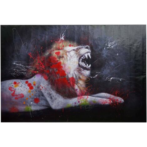 [NUNCA USADO] Pintura al Óleo León HHG-761, Lienzo Mural Pared Pintura, Pintado a Mano XL Mural, 100x150cm