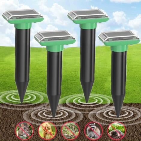 [NUNCA USADO] Repelente solar ultrasónico para topos Test Winner, paquete de 4, resistente al agua IP66, para ahuyentar ratones y ardillas terrestres en céspedes, color verde