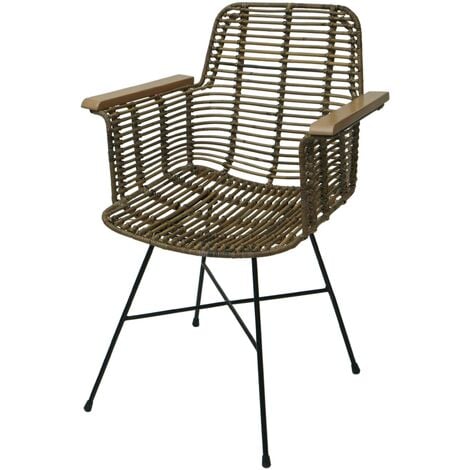 [NUNCA USADO] Silla de comedor HHG-087, silla de cocina silla de mimbre silla de ratán silla de ratán con reposabrazos, Kubu ratán madera metal